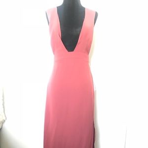 Burgundy dress with deep v cut & slits on the side